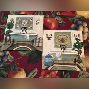 C WINTERLE OLSON LOT OF 2 CERAMIC BATHROOM MOTIF TILES DECOR EUC SIGNED